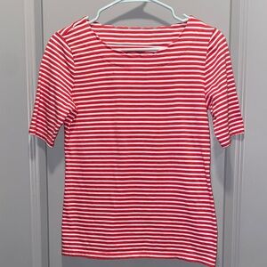 Talbots Red White Stripe Tee Pima Cotton Preppy Coastal Classic Top XS